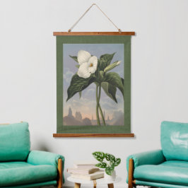 Vintage botanische weiße Trillium-Waldblume Wandteppich Mit Holzrahmen