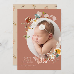 Vintage botanische Wildblume Geburtsankündigung Einladung