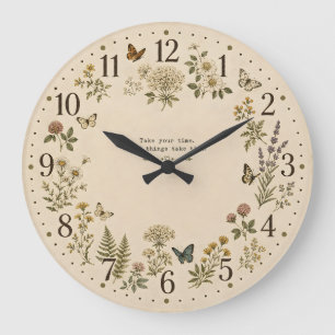 Vintage Botanische Wildblumen-Blumen-Wanduhr Große Wanduhr
