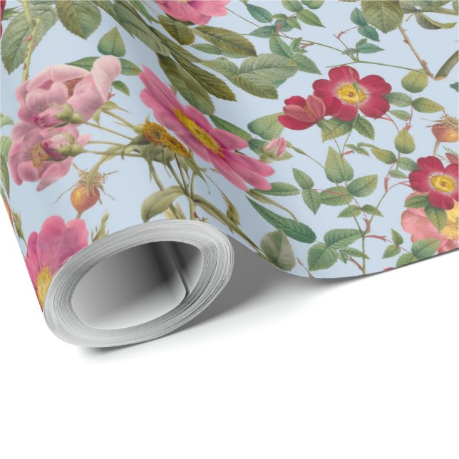 Vintage Botanische Wilde Rosen Geschenkpapier Soft (Rolleneckpunkt)