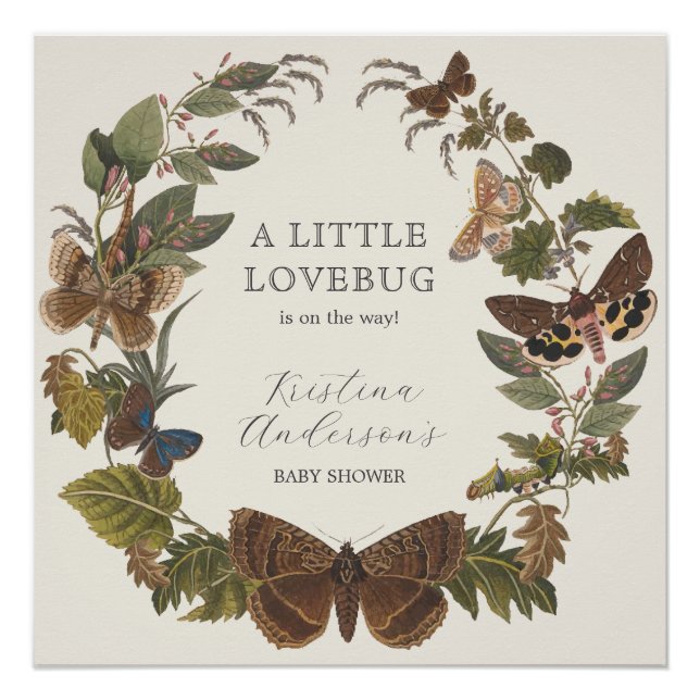 Vintage Botanische Woodland Babydusche Empfang Poster (Vorderseite)