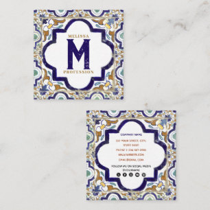 Vintage botanische Zierfliesen, soziale Medien Quadratische Visitenkarte