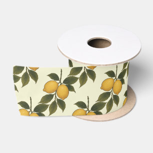 Vintage Botanische Zitrone und grüne Blätter Satinband