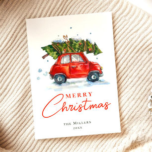 Vintage-Botanischer-Baum-Aquarell-Weihnachten Feiertagskarte