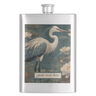 Vintage botanischer blauer Kranich anpassbar Flachmann