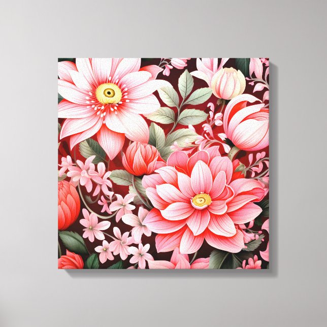 Vintage botanischer blühender Blumengarten Leinwanddruck (Vorderseite)