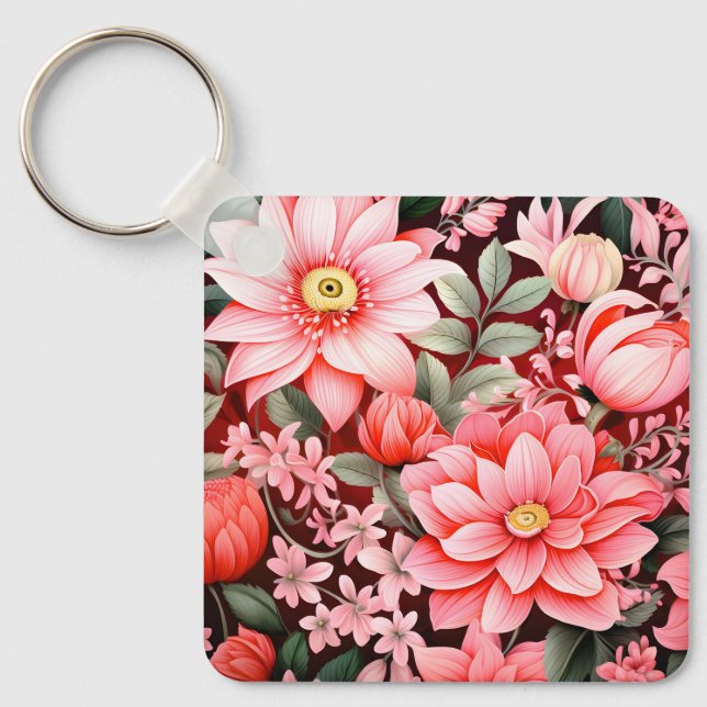 Vintage botanischer blühender Blumengarten Schlüsselanhänger (Vorderseite)