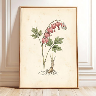 Vintage-Botanischer Druck des Blutherzens Poster