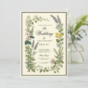 Vintage Botanischer Garten Wildblumen-Hochzeit Einladung