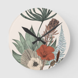 Vintage Botanischer Garten – Wildblumen & Protea I Runde Wanduhr