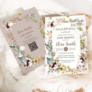 Vintage-Botanischer-Hasen-Baby-Shower-QR Einladung