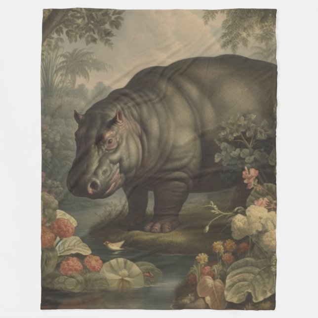 Vintage-Botanischer Nilpferd  Fleecedecke (Vorderseite)