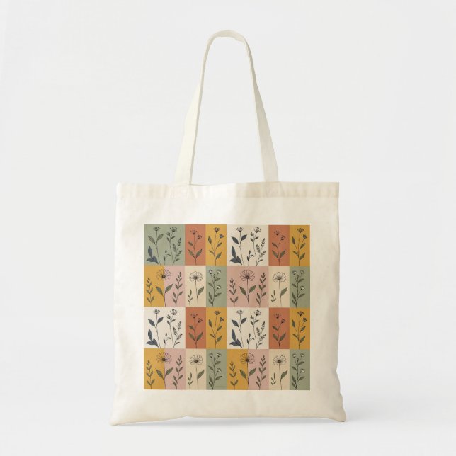 Vintage Botanischer Patchwork-Blumen-Tragetasche Tragetasche (Vorne)