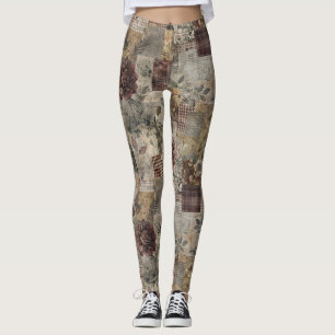 Vintage Botanischer Patchwork Rustikal (1) Leggings
