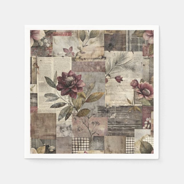 Vintage Botanischer Patchwork Rustikal (1) Serviette (Vorderseite)