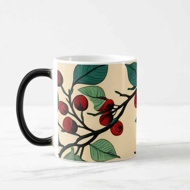 Vintage Botanisches Blattmuster-Mug-Design Verwandlungstasse (Links)