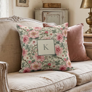 Vintage Botanisches Monogramm Kissen