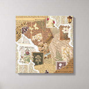 Vintage Botanisches Scrapbook Collage Antike Wand Leinwanddruck