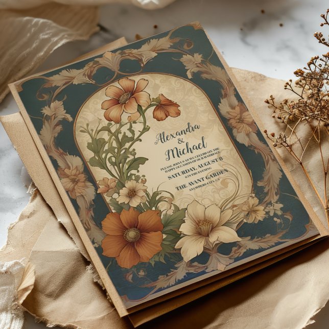 Vintage Bougainvillea Jugendstil-Hochzeit Einladung (Von Creator hochgeladen)