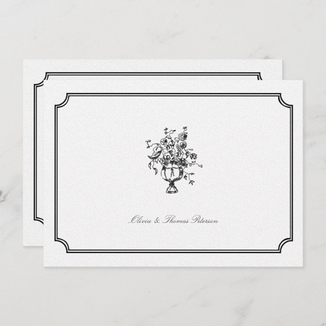 Vintage Bouquet Art Sketch Rahmen Hochzeitscouch Mitteilungskarte (Vorne/Hinten)