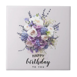 Vintage Bouquet Individuelle Geburtstags-Kalligr Fliese