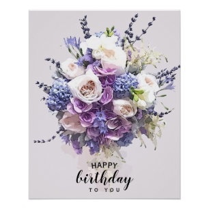 Vintage Bouquet Individuelle Geburtstags-Kalligr Poster