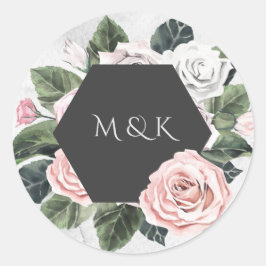 Vintage Bouquet Monogram Initials Runder Aufkleber