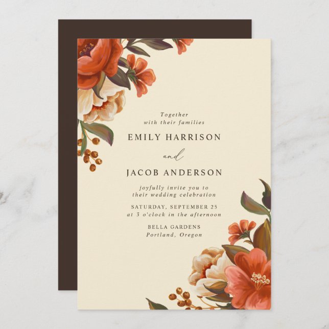 Vintage Bouquets Hochzeit Einladung (Vorne/Hinten)
