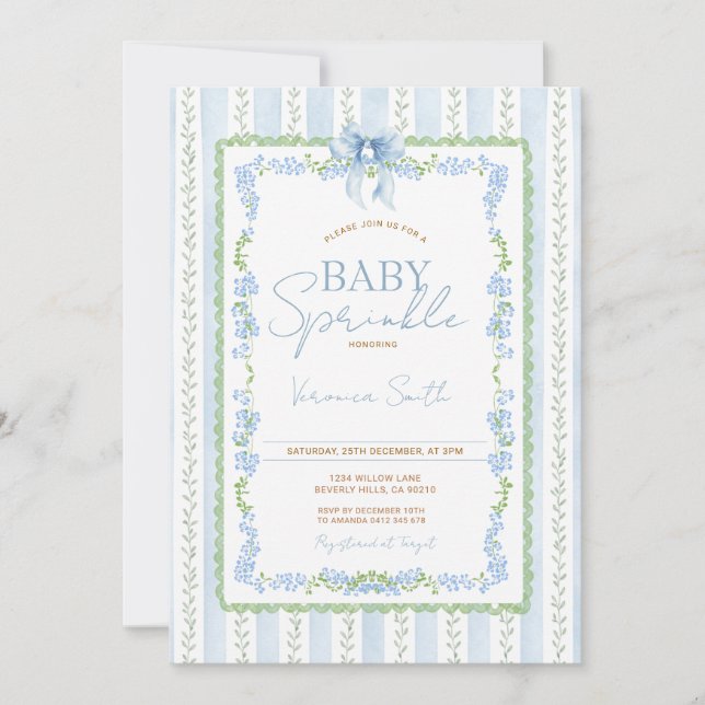 Vintage Bow Blue Baby Sprinkle Invitation Einladung (Vorderseite)