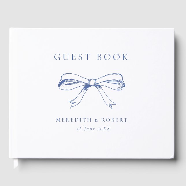 Vintage Bow Blue & White Wedding Gästebuch (Vorderseite)