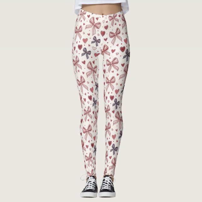 Vintage Bow & Heart Romantic Leggings (Vorderseite)