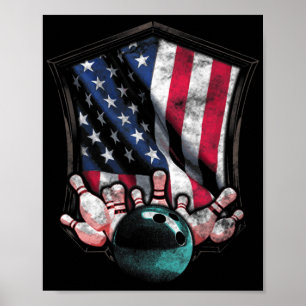 Vintage Bowling Amerikanische USA Flagge Bowling  Poster