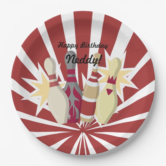 Vintage Bowling Thema Pappteller (Vorderseite)