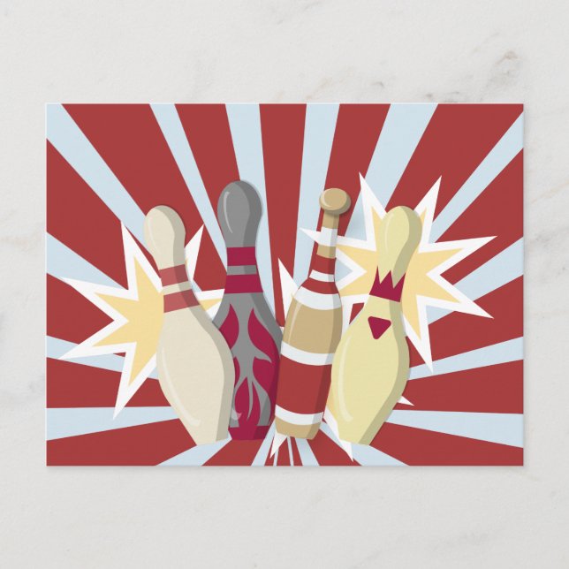 Vintage-Bowling-Thema Postkarte (Vorderseite)