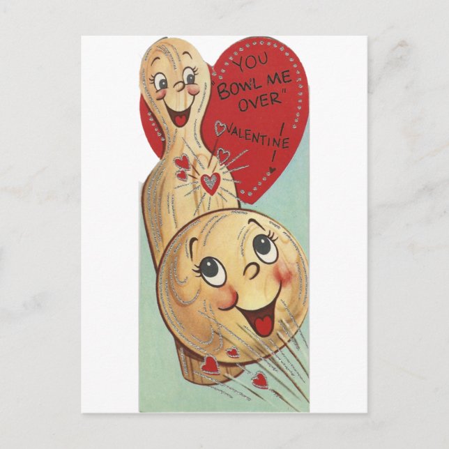 Vintage Bowling Valentine Feiertagspostkarte (Vorderseite)