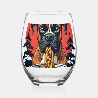 Vintage Boxer Dog Eating Ramen Japanese Sunset Ill Weinglas Ohne Stiel