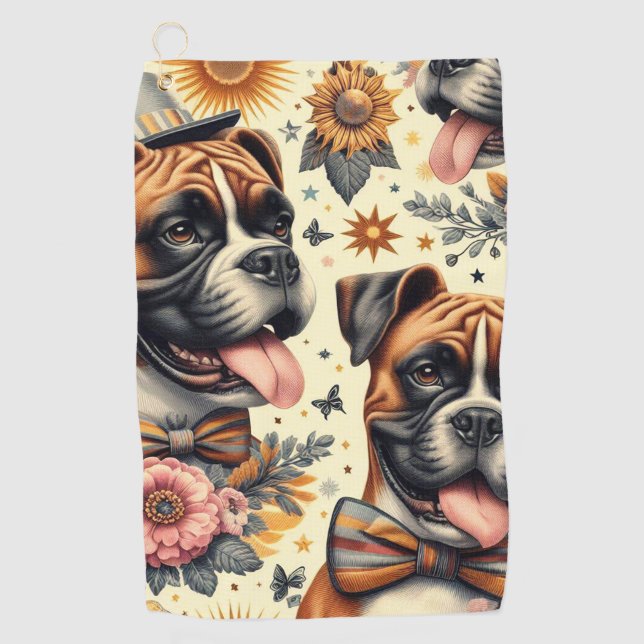 Vintage Boxer-Dog-Illustration Golfhandtuch (Vorderseite)