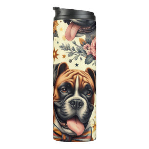 Vintage Boxer-Dog-Illustration Thermosbecher