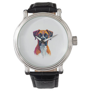 Vintage-Boxer-Hundeporträt-Farbsplash-Pop-Art-Il Armbanduhr