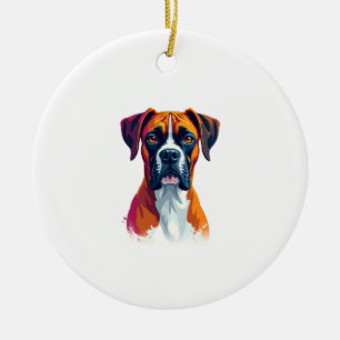 Vintage-Boxer-Hundeporträt-Farbsplash-Pop-Art-Il Keramik Ornament
