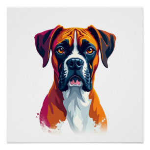 Vintage-Boxer-Hundeporträt-Farbsplash-Pop-Art-Il Poster
