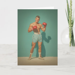 Vintage Boxer in gestreiften Shorts Karte