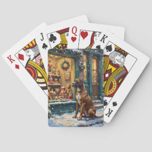 Vintage-Boxerhund am Weihnachts-Toyshop-Fenster Spielkarten