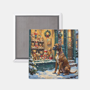 Vintage-Boxerhund am Weihnachtsfenster eines Spiel Magnet