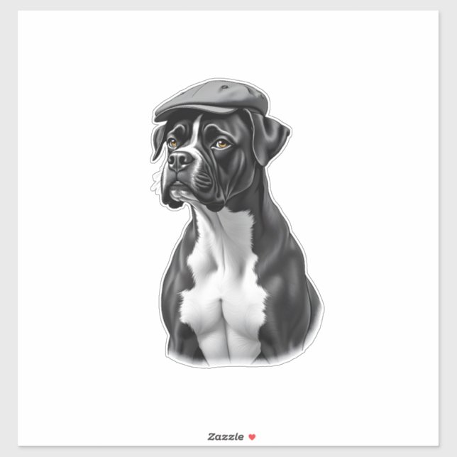 Vintage-Boxerhund in Kappe Monochrom Grafikillustr Aufkleber (Blatt)