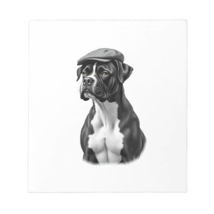 Vintage-Boxerhund in Kappe Monochrom-Grafikillustr Notizblock