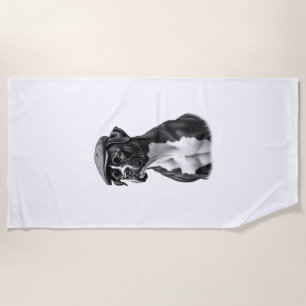 Vintage-Boxerhund in Kappe Monochrom Grafikillustr Strandtuch