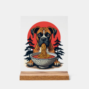 Vintage-Boxerhund isst Ramen japanische Sonnenunte Acrylschild