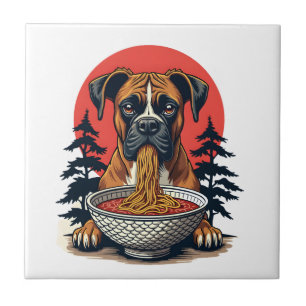 Vintage-Boxerhund isst Ramen japanische Sonnenunte Fliese