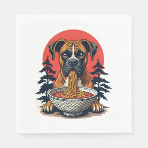 Vintage-Boxerhund isst Ramen japanische Sonnenunte Serviette